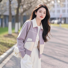 小香风洋气紫色短外套女秋冬装2025新款韩版时尚百搭开衫拉链卫衣