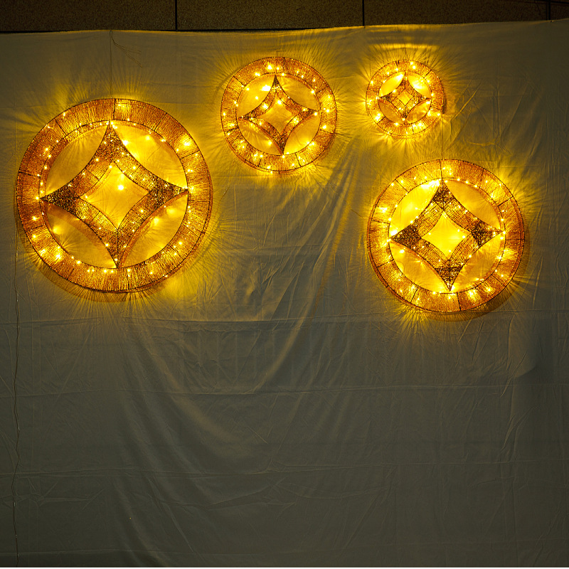 Adornos Luminosos de Hierro Forjado para el Año Nuevo Chino y el Festival de Primavera 2025, Decoración de Escena con Monedas de Cobre del Dios de la Riqueza image 10