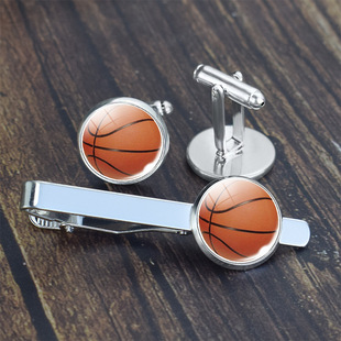 Basketball tie clip cufflinks set gift box creative football jewelry European and American men's Valentine's Day Father's Day gift