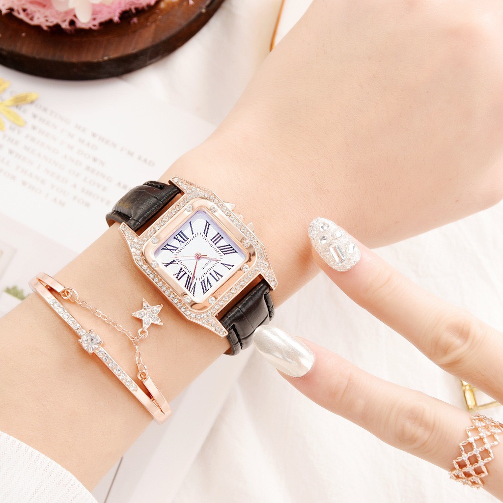 Reloj de mujer cuadrado con incrustaciones de diamantes, estilo romano, elegante y moderno, regalo ideal tipo influencer