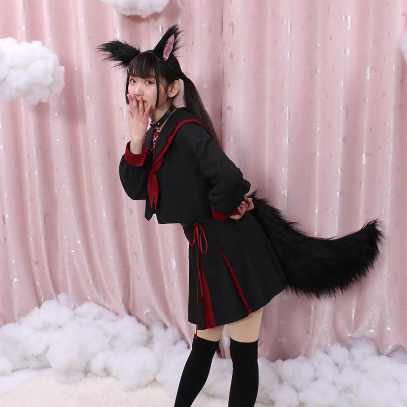 代の大きいサイズの手作りの獣の耳の獣の尾のぬいぐるみのコスプレのアクセサリの道具のキツネの尾の狼の尾の装飾|undefined