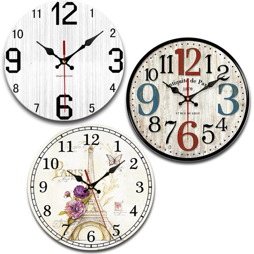 Origin Factory European Retro Wooden Clock, Fashion Creative Home Decor Silent Wall Clock