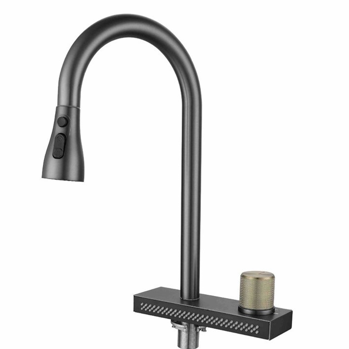 Grifo Extraíble con Cascada para Cocina de Acero Inoxidable Agua Fría y Caliente para Cocina
