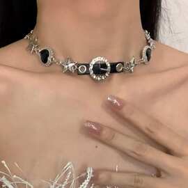 y2k黑钻朋克choker项链女轻奢小众设计感重工颈链甜酷辣妹锁骨链