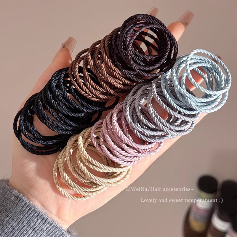 alta elasticidad, banda de goma duradera, hilo sin costura, cuerda de cabello baja, anillo de cabello para mujeres, cubierta de cuero, toque de cabeza