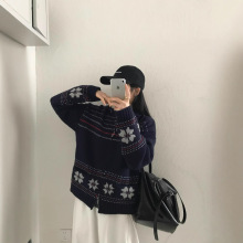 2025秋冬季新款小众设计感针织开衫韩版四叶草提花拼色时尚毛衣女