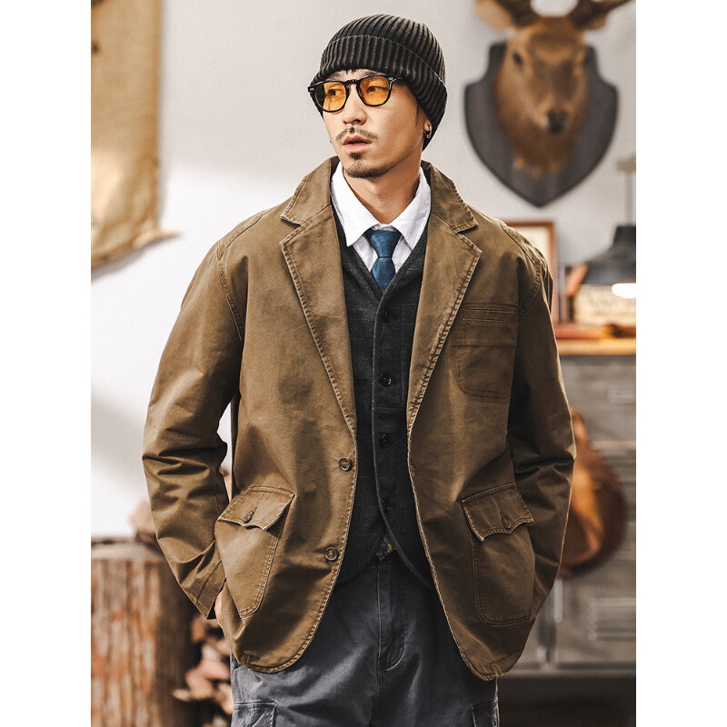 American Retro Casual Suit Maillard Jacket Men's Spring Trendy Brand 2025 New Style Distressed Washed Work Suit