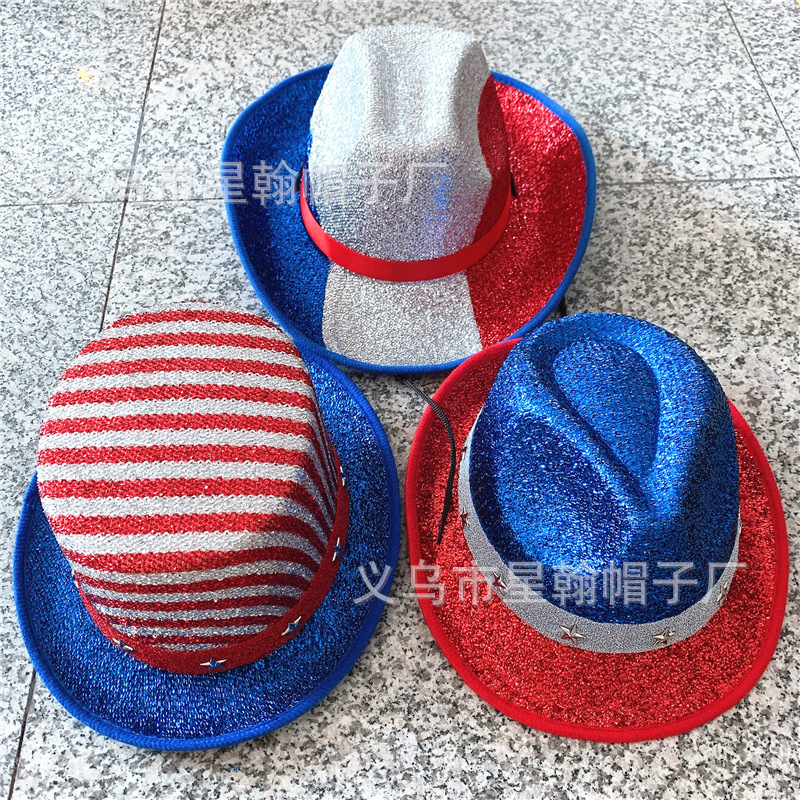 Estrellas americanas y rayas cinta vintage alto sombrero mago etapa rendimiento Festival fieltro paño recto sombrero alto