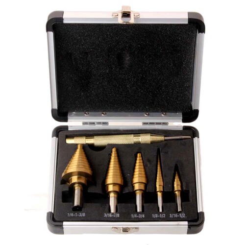 British pagoda drill 6-piece aluminum box titanium-plated triangular shank center punch step drill bit set
