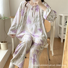 新款棉绸睡衣女春秋夏季新中式可外穿家居服国风花卉人造棉套装