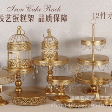 De estilo europeo de hierro de oro soporte de la torta occidental restaurante cafetería tarde té merienda stand postre decoración soporte de exhibición conjunto