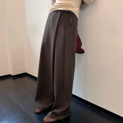 DIGM | 2025秋冬极简老钱风侧边纽扣系带亚麻阔腿休闲裤女A19516