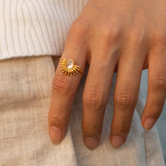 法式宮廷復古風小眾指環女高級感不掉色開口設計天然石戒指批發