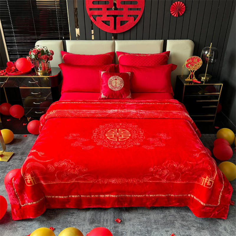 하이 엔드 레드 웨딩 더블 레이어 높은 미윤 담요 웨딩 침대 웨딩 담요 웨딩 축제 담요 두꺼운 따뜻한 담요