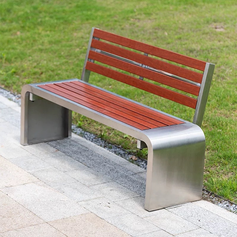 silla de parque de acero inoxidable banco al aire libre banco de jardín plaza taburetes al aire libre asiento público de ocio de plástico de madera anticorrosivo image 8