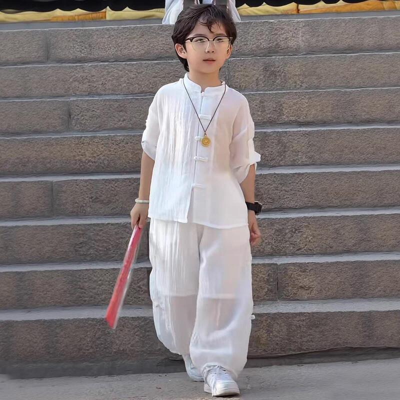 男の子の新しい中国風唐スーツ夏服子供服新しい子供中国風漢服子供ベビー薄いシャツスーツ|undefined