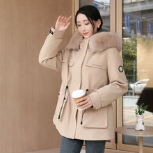中长款大毛领棉衣外套女加绒加厚獭兔内胆派克服冬天女棉加厚保暖
