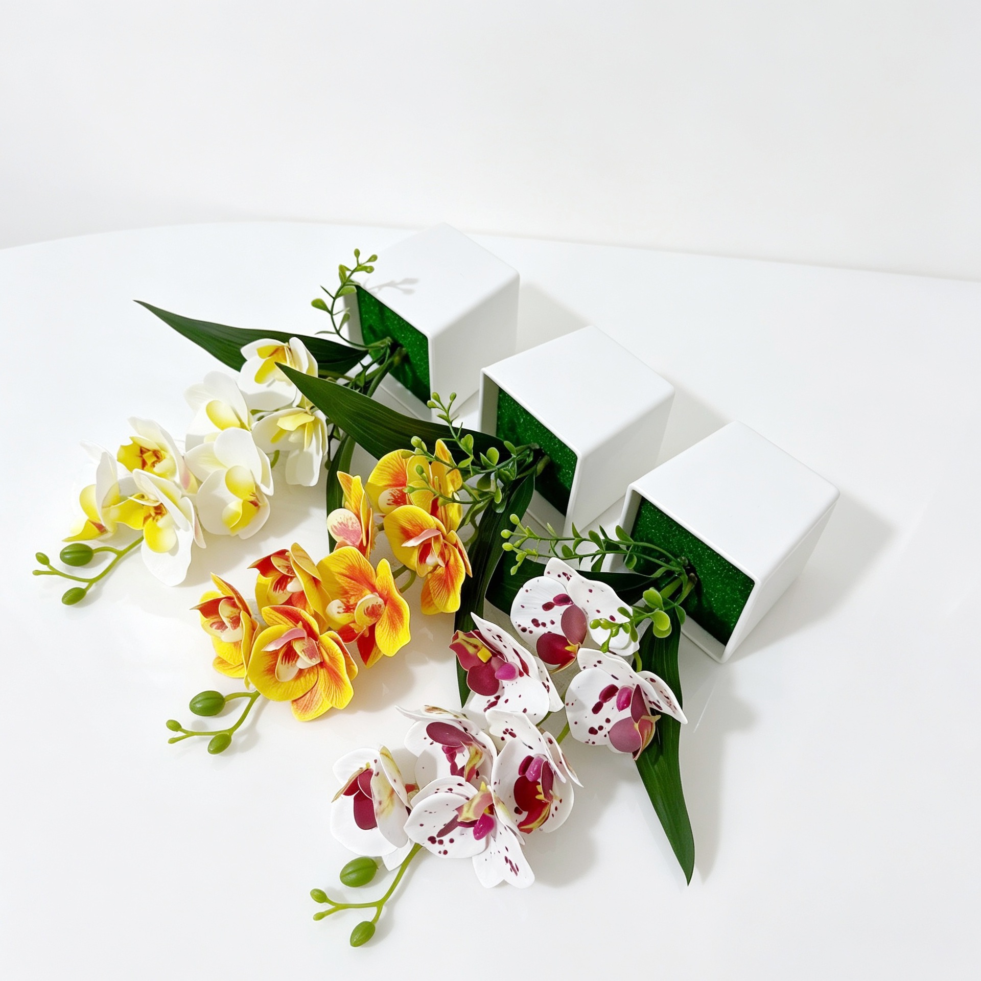 Nuevo cuadrado 7 orquídeas mariposa bonsai decoración de oficina pequeña maceta falsa plantación verde bonsai decoración