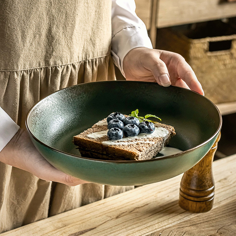 Estilo antiguo Super Gran Placa de cerámica placa profunda placa vintage Placa de sopa de alta calidad Placa de sensación de textura mate placa grande