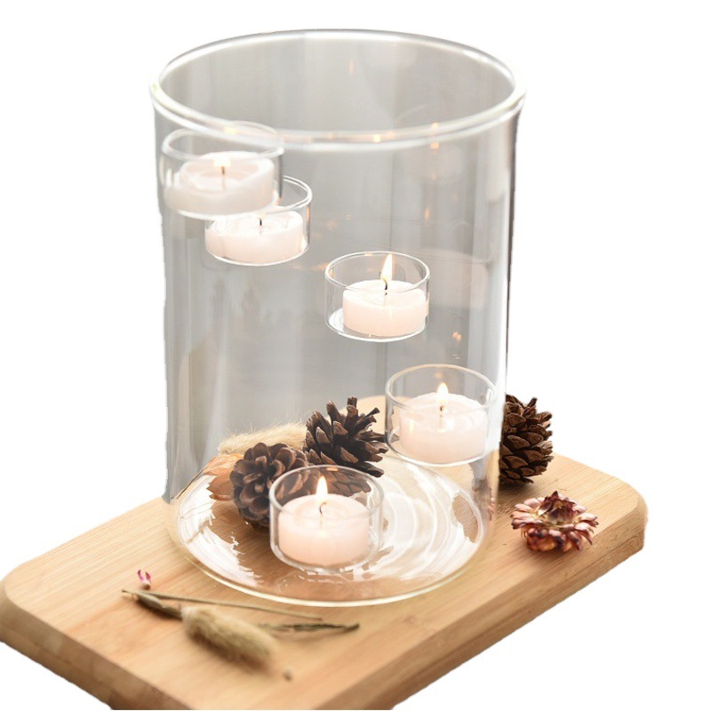 Directo de fábrica de estilo europeo grande de vidrio candelabro vela cena decoración creativa giratoria candelabro vela hogar