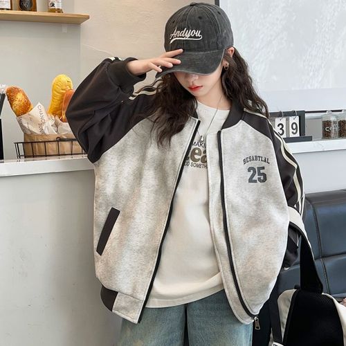 Baby Girl Korean Style Fall Wear Versatile Trendy Cardigan Top for Middle Children Spring and Autumn New Fashion Letter Patchwork Outerwear