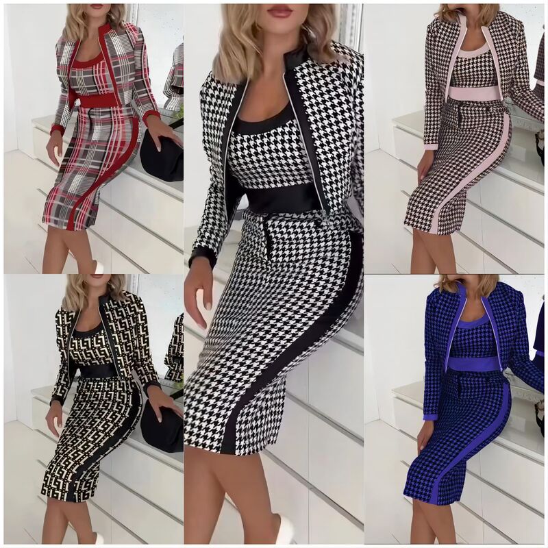 New Trendy Internet-Famous Cute Style Fresh and Sweet Slim-Fit Women's Printed Long-Sleeve Jacket, Vest, and Skirt Three-Piece Set New Trendy Internet-Famous Cute Style Fresh and Sweet Slim-Fit Women's Printed Long-Sleeve Jacket, Vest, and Skirt Three-Piece Set