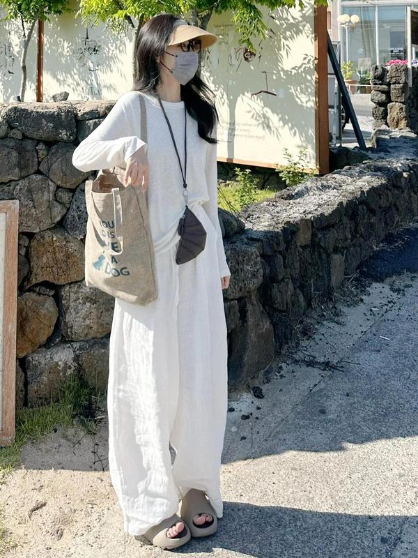 175高个子加长白色苎麻阔腿裤女夏季高腰棉麻宽松直筒亚麻休闲裤|undefined