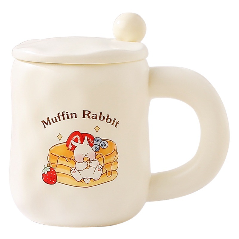 Creativo lindo conejo leche huhu Taza de cerámica personalizada dibujos animados gran mango taza café con tapa cuchara beber