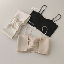 春夏新款细带冰丝交叉美背吊带背心透气固定一体杯防走光无痕抹胸