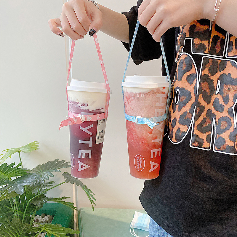 奶茶杯套手提绳挂绳饮料咖啡打包袋便携棉布帆布杯套绳定制