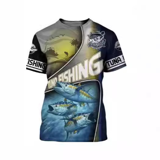 Men's Fishing T-Shirt 3D Printing Short Sleeve Outdoor Sports Casual Loose Shirt Retro Clothing