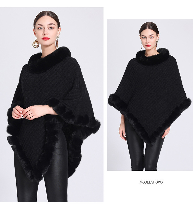 Pelzkragen Cape Cape Damen Strickpullover Pullover Cape Mantel_voghion.com