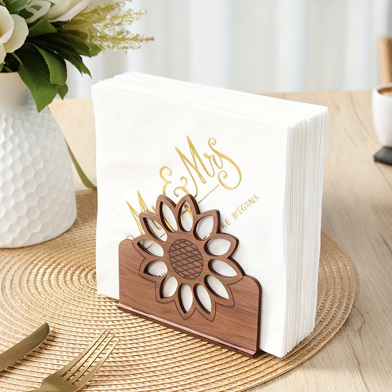 Colgar decoración de servillas de madera transfronteriza marco de servillas de madera vertical girasol forma marco de almacenamiento de servillas de papel comedor distribución de servillas de madera sólida