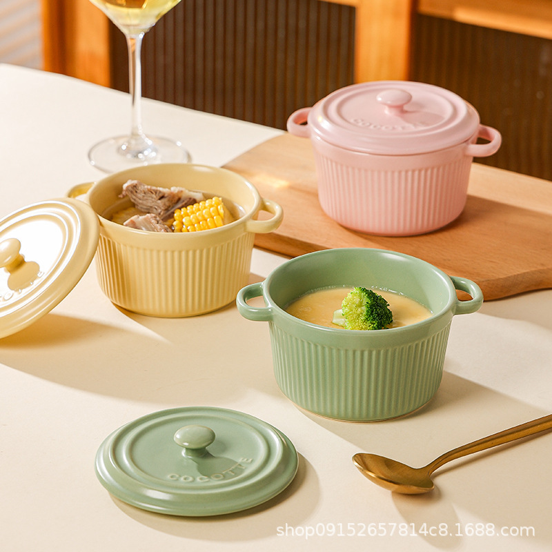 Ceramic Binaural Soup Cup Soup Bowl Macaron Tableware Steaming Bowl Western-style Sweet Cup Breakfast Bowl Hotel Restaurant Diet Bowl Ceramic Binaural Soup Cup Soup Bowl Macaron Tableware Steaming Bowl Western-style Sweet Cup Breakfast Bowl Hotel Restaurant Diet Bowl