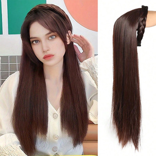 Wig women's long hair twist braid headband women's high Skull top one-piece wig U-shaped half head cover long straight hair wig