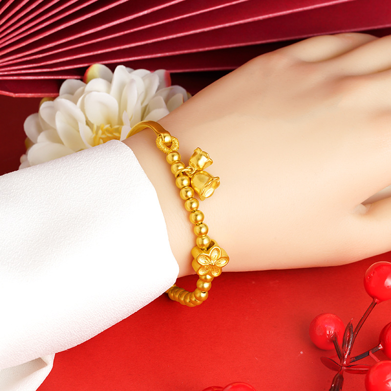 Arena de oro Linglan cuentas pulsera de mujer con cuentas media pulsera flor Pulsera de campana aleación de cobre suministro directo de fábrica suministro de todo fósforo
