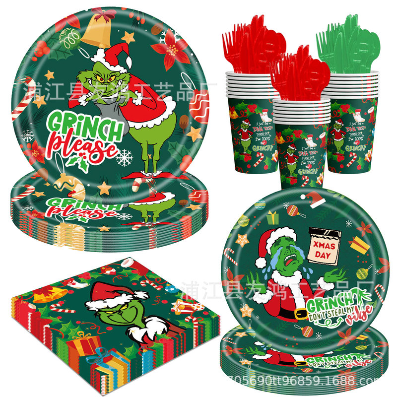 Christmas Grinch Party Decoration Tableware Set Birthday Paper Plates Paper Cups Paper Napkins Tablecloth Disposable Tableware Set Christmas Grinch Party Decoration Tableware Set Birthday Paper Plates Paper Cups Paper Napkins Tablecloth Disposable Tableware Set