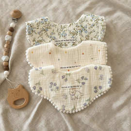 ins风韩版纱布口水巾宝宝全棉围嘴防水百搭花瓣口水兜女宝公主风