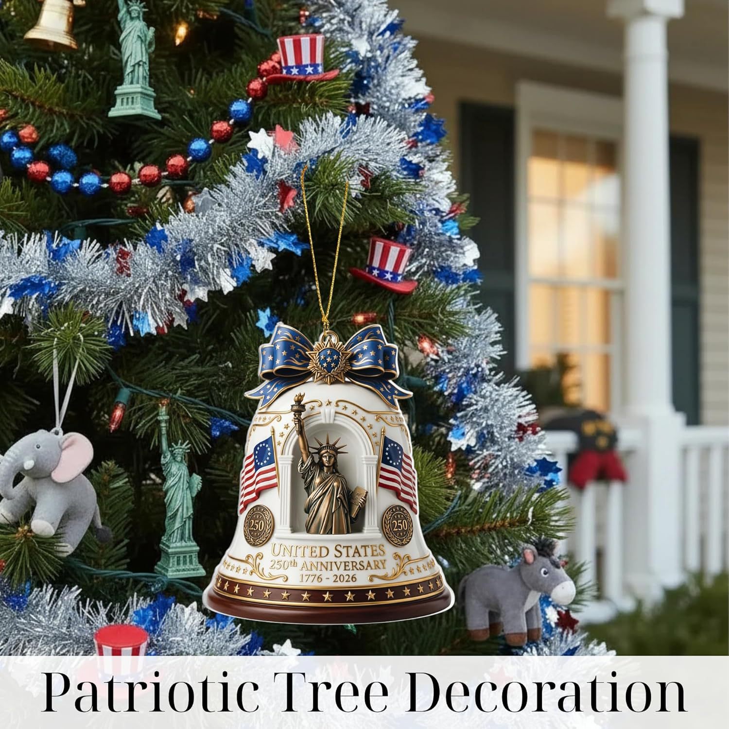 Decoración del 250 aniversario de la fundación de los Estados Unidos - Decoración del árbol de Navidad del Día de la Independencia de la Estatua de la Libertad 2D plana