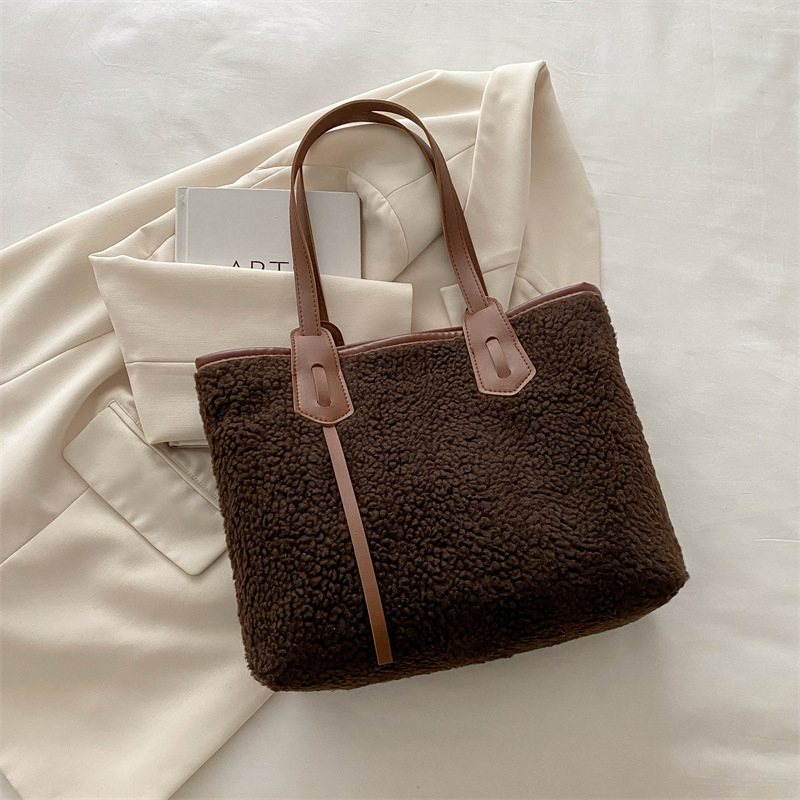 Bolso de lana de gran capacidad de mujer 2024 nuevo otoño invierno bolso de mano casual bolso de viaje de lana universal