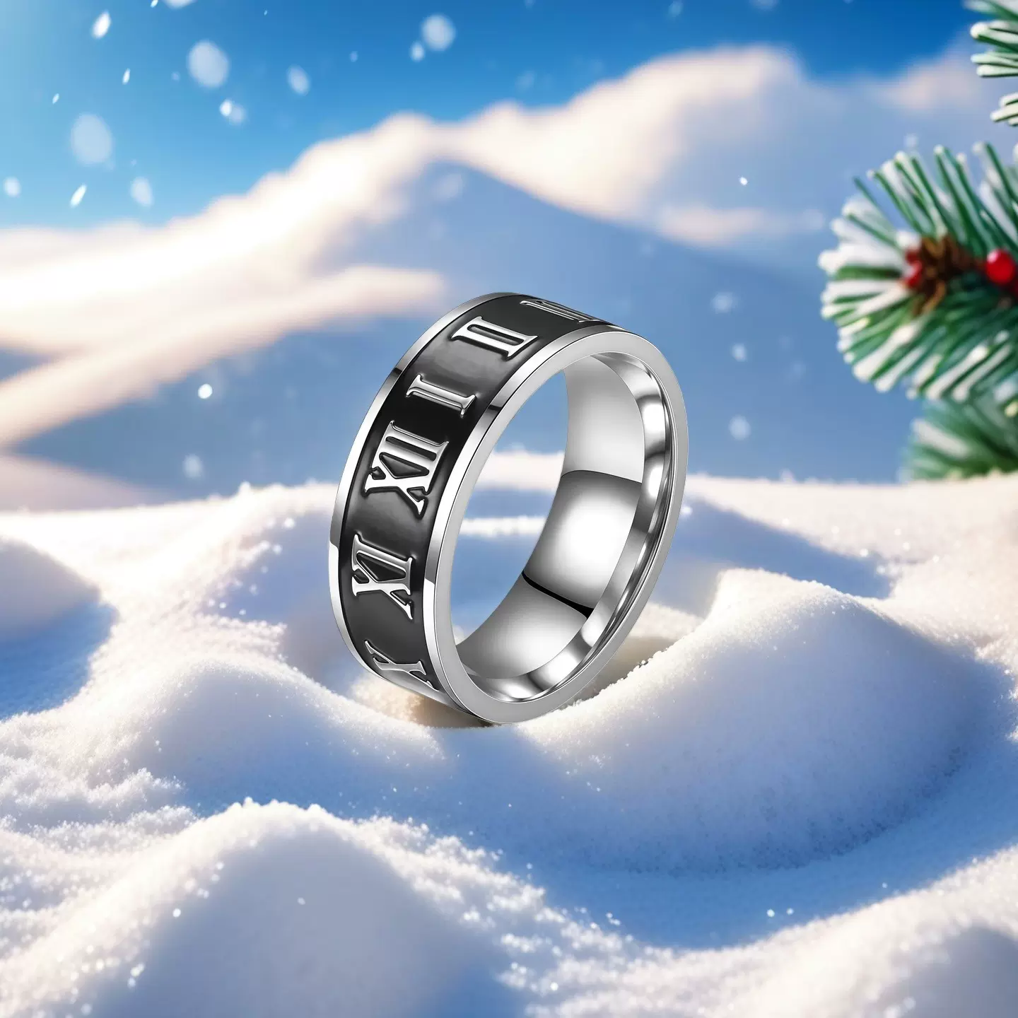 跨境供应复古腐蚀抹油钛钢戒指8mm罗马数字男款不锈钢手饰批发