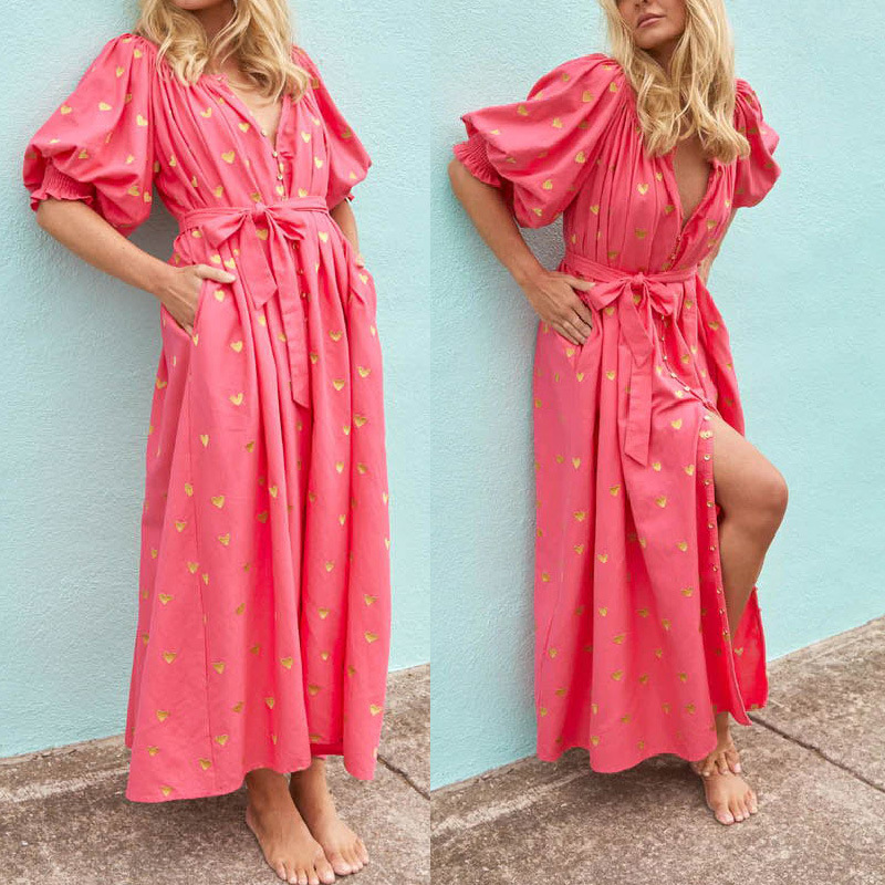 Women's Regular Dress Elegant V Neck Half Sleeve Heart Shape Maxi Long Dress Daily Date display picture 1