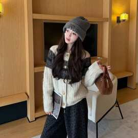 秋冬韩国针织开衫超厚实羊驼毛针织开衫女内搭毛衣外套冬上衣均码