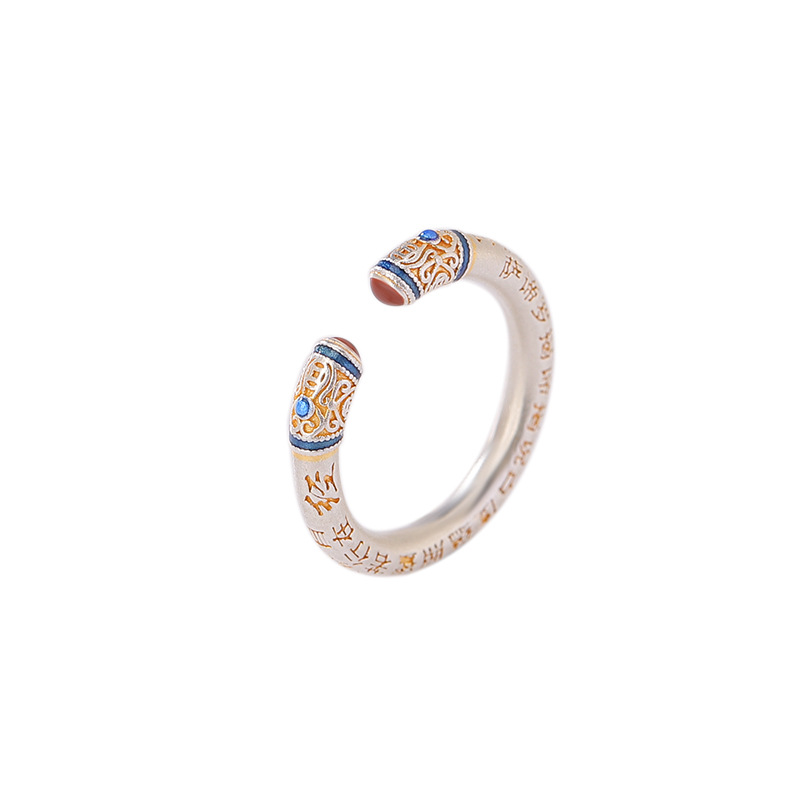 한 사슴 실버 S999.9 발 실버 국가 조수 수제 골드 공예 레트로 코인 하트 수트라 링 국가 스타일 기질 링