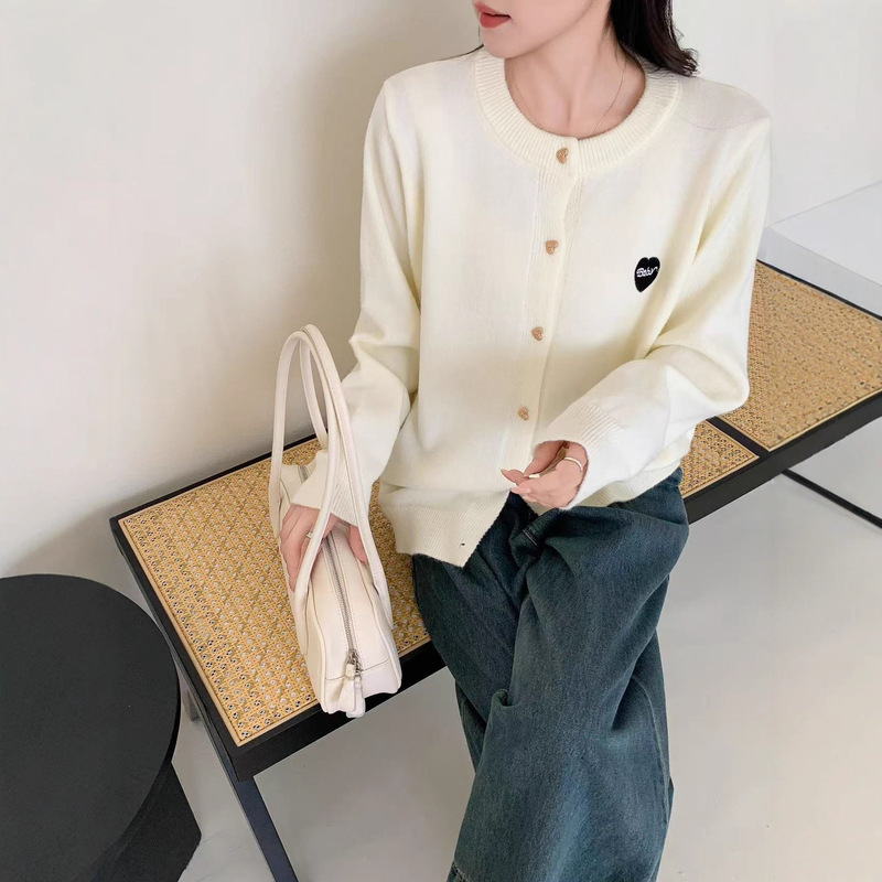 Cdg Play Heart Ororo Holiday Style Round Neck Knitted Cardigan 2025 Autumn and Winter Fashion Long-Sleeved Jacket for Women Spring & Fall