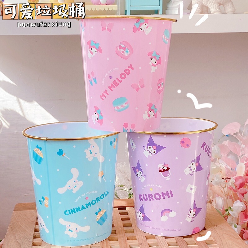 Cute cartoon plastic ins trash can melody big eared dog cooloma handton Home Office bedroom wastebasket
