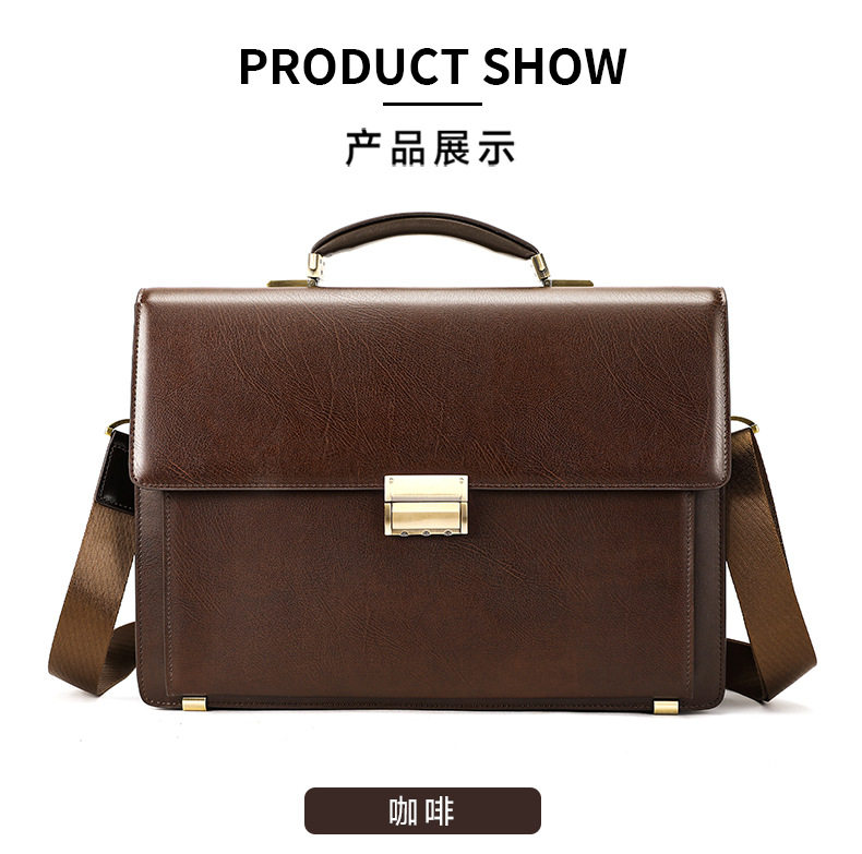Cặp công sở nam da bò thật khóa mật mã chống trộm, túi đeo chéo xách tay đựng laptop 14 inch — Họa tiết dập nổi màu nâu cà phê, Màu cà phê, màu đen, Đen dập nổi chi tiết 19