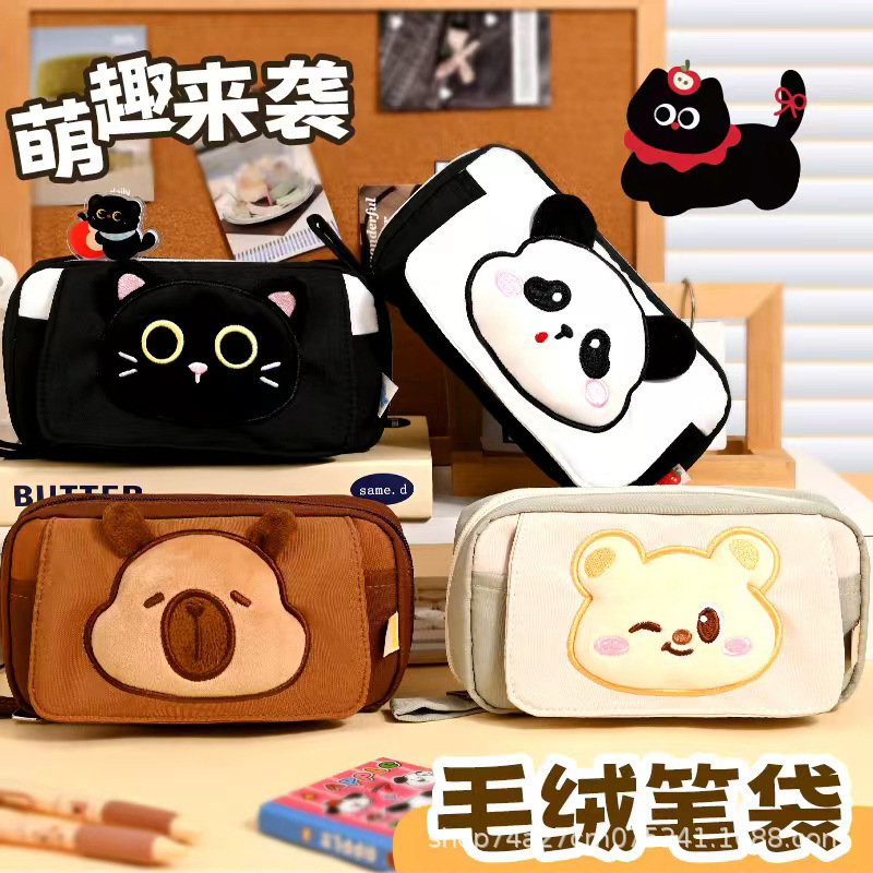 2025新款大容量小学生男孩女孩小黑猫火山笔袋高颜值ins风文具袋