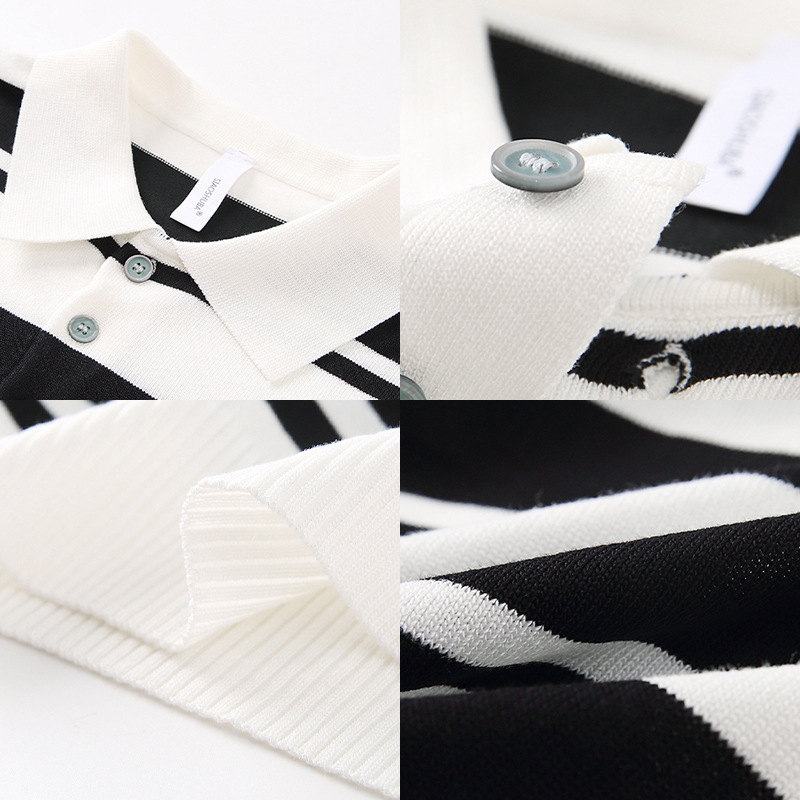 Polo camiseta de punto camiseta de manga corta hombre con solapa rayas viejas camisetas de hielo de negocios de verano fábrica transfronteriza al por mayor