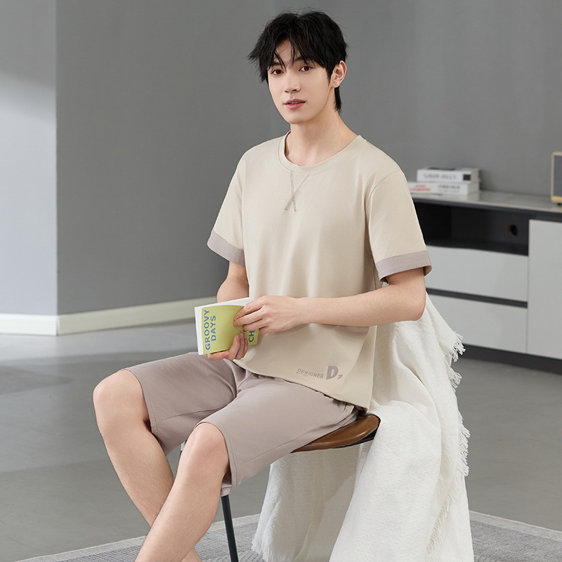 Pijamas de hombre verano algodón fino cuello redondo pantalones cortos de manga corta adolescente suelto de gran tamaño casual simple servicio a domicilio